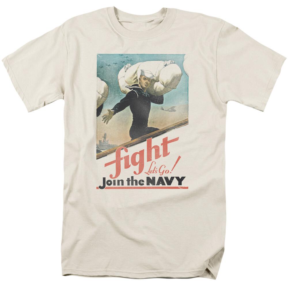 26 U.S. Navy Fight Lets Go T Shirt Mens Licensed USN USA Military Tee Cream Unisex T-Shirt XXL