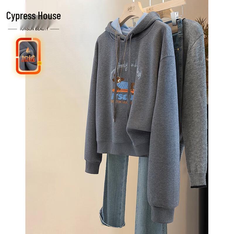 

Women s New Winter 2025 Hooded Fleece-Lined Embroidered Sweatshirt One Size