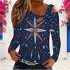 Women s Plus Size Asymmetric Cutout Neck Cold Shoulder Long Sleeve Star Printed White Top