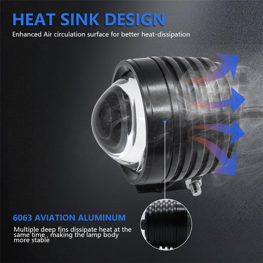 Pair 60W LED Motorcycle Fog Lights Headlight Spotlights Work Lamp Fisheye Lens