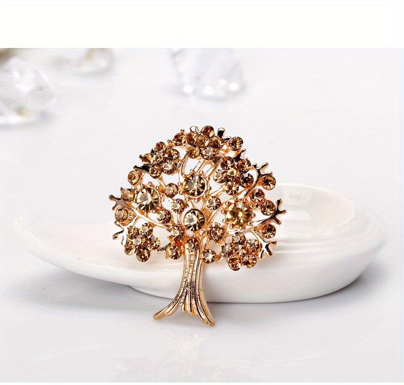 Classic Women Men Exquisite Tree Rhinestone Badges Brooch Shining Crystal Luxury Plant Pin For Lady