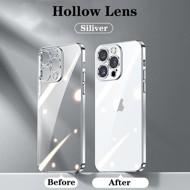 Official Plating Ultra Thin Clear Case For Iphone 14 13 12 11 Pro Max Mini Xs X Xr 7 8 Plus Camera Protector Hd Glass Flim Cover