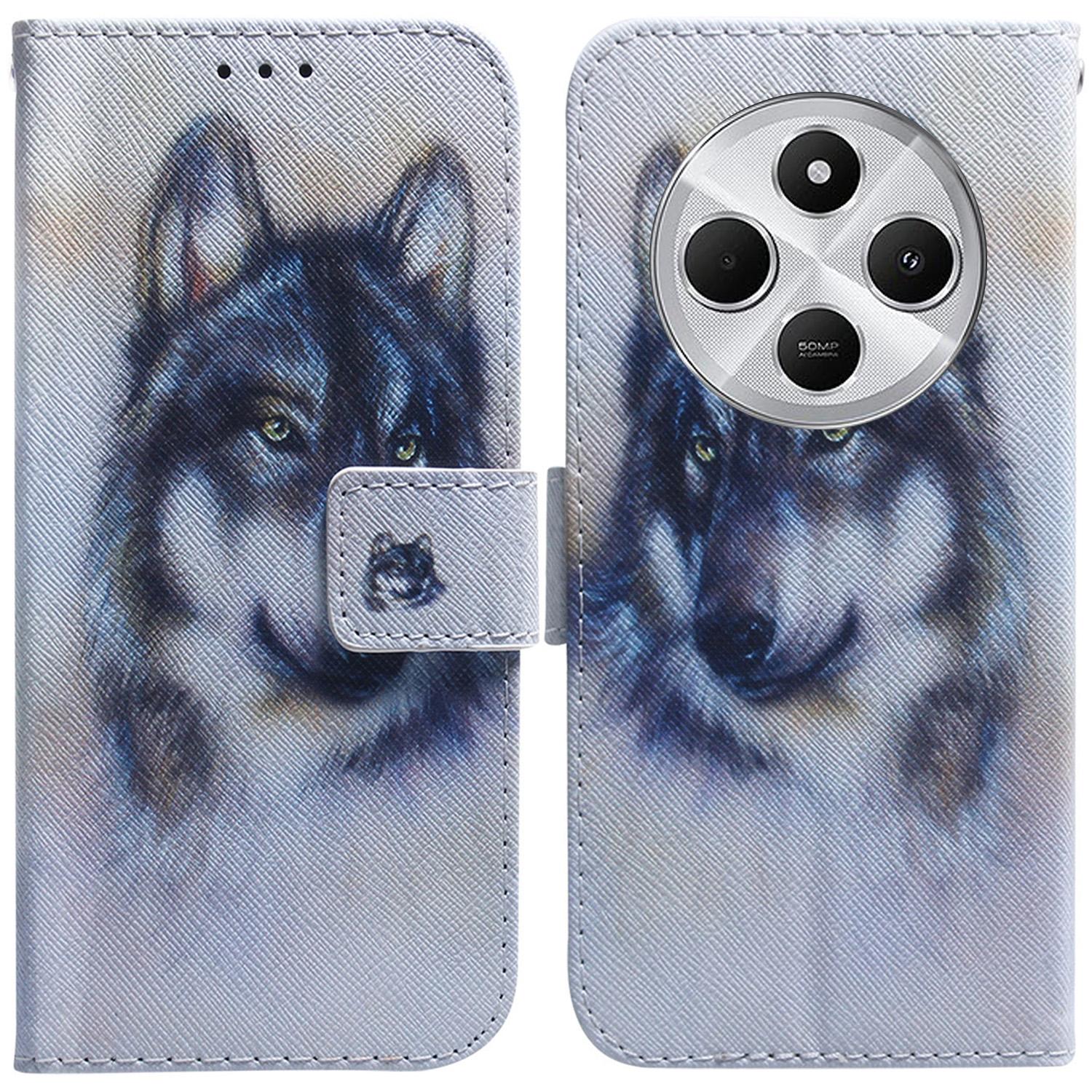 

For Xiaomi Poco C75 4G/Redmi 14R 5G/14C 4G Wallet Case Pattern Print Leather Phone Cover Wolf