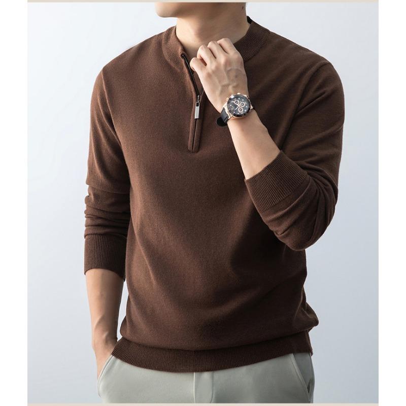 Men S Half High Neck Zip Knit Sweater Long Sleeve Top