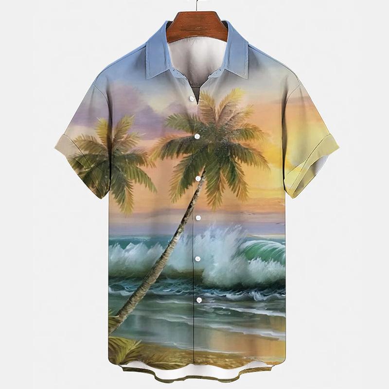 2026 Summer Men's Short Sleeve Shirt Hawaiian Style Beach Casual Men's Top
