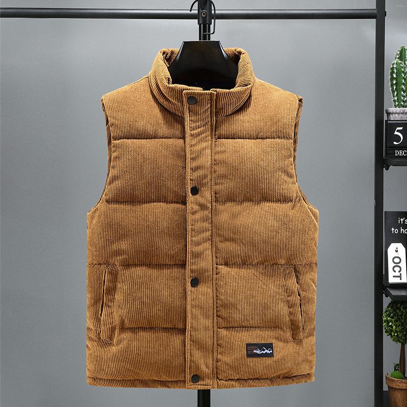 

Men s European Hot-Selling Corduroy Vest: Autumn/Winter, Loose, Sleeveless, Thickened, Short Waistcoat M коричневий