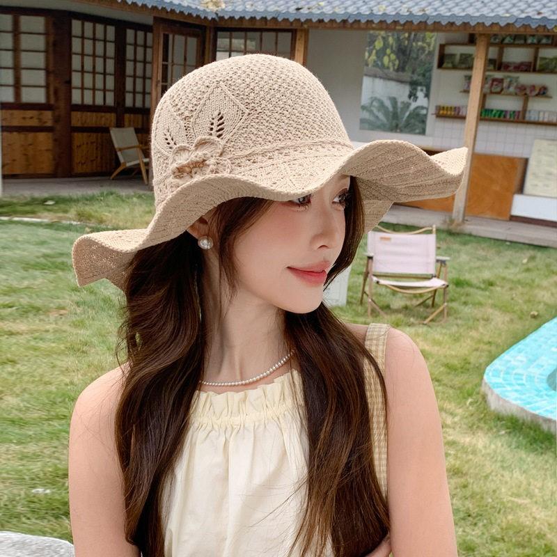 Sun Protection Flower Straw Hat Hollow Breathable Basin Cap Women Visors For Outdoor Travel Beach