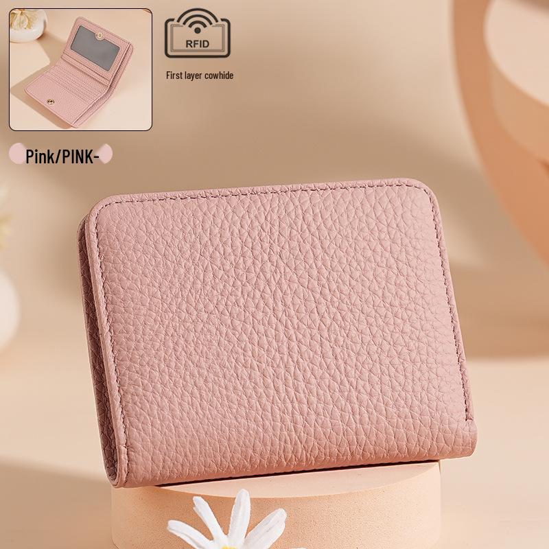 Genuine Leather RFID Women's Mini Wallet with Card Holder, Zipper Coin Pocket