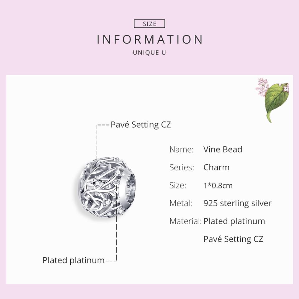 bamoer 925 Silver Metal Round Beads for Women Jewelry Making Vine Charm fit Original Bracelet DIY Jewelry BSC256