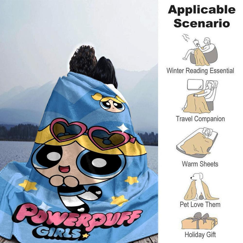 Powerpuff Girls Adventure Flannel Blanket Super Soft Warm Cozy Blanket For Sofa Bed Office Travel Allseason Home Decor Gift
