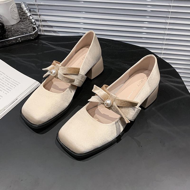Gentle Fairy Style Mary Jane Shoes 2025 Spring French Temperament Elegant Satin Bow High Heels Evening Shoes