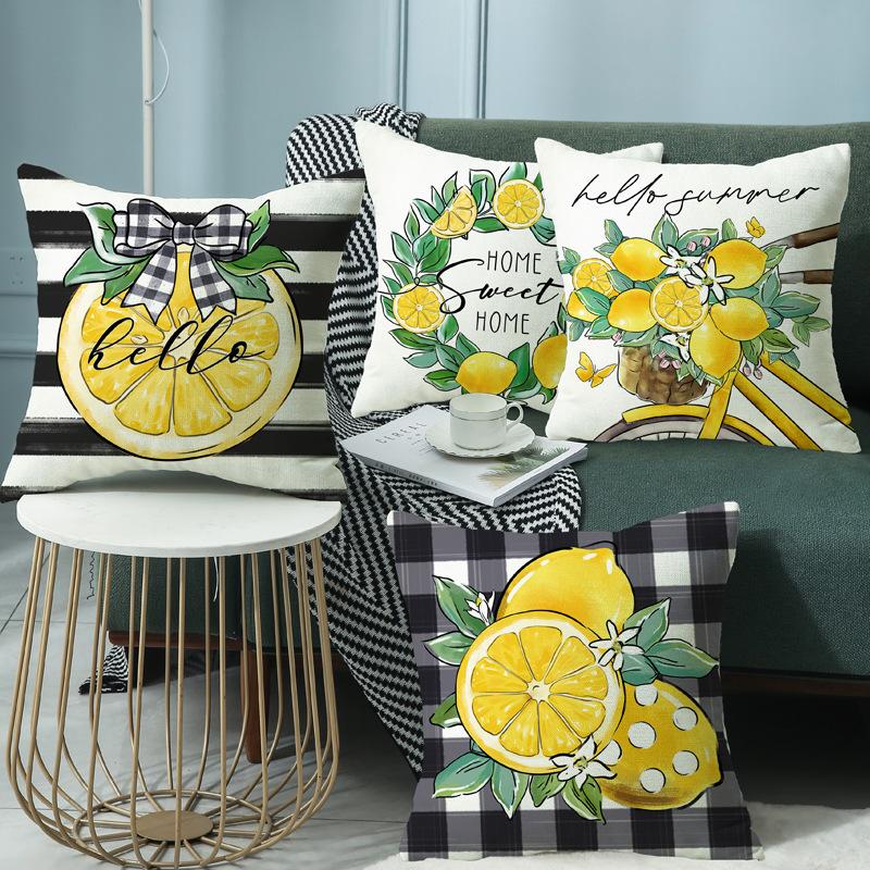 Summer New Style Lemon Small Fresh Printed Pillow Case Simple Sofa Bedside Fruit Linen Waist Pillow