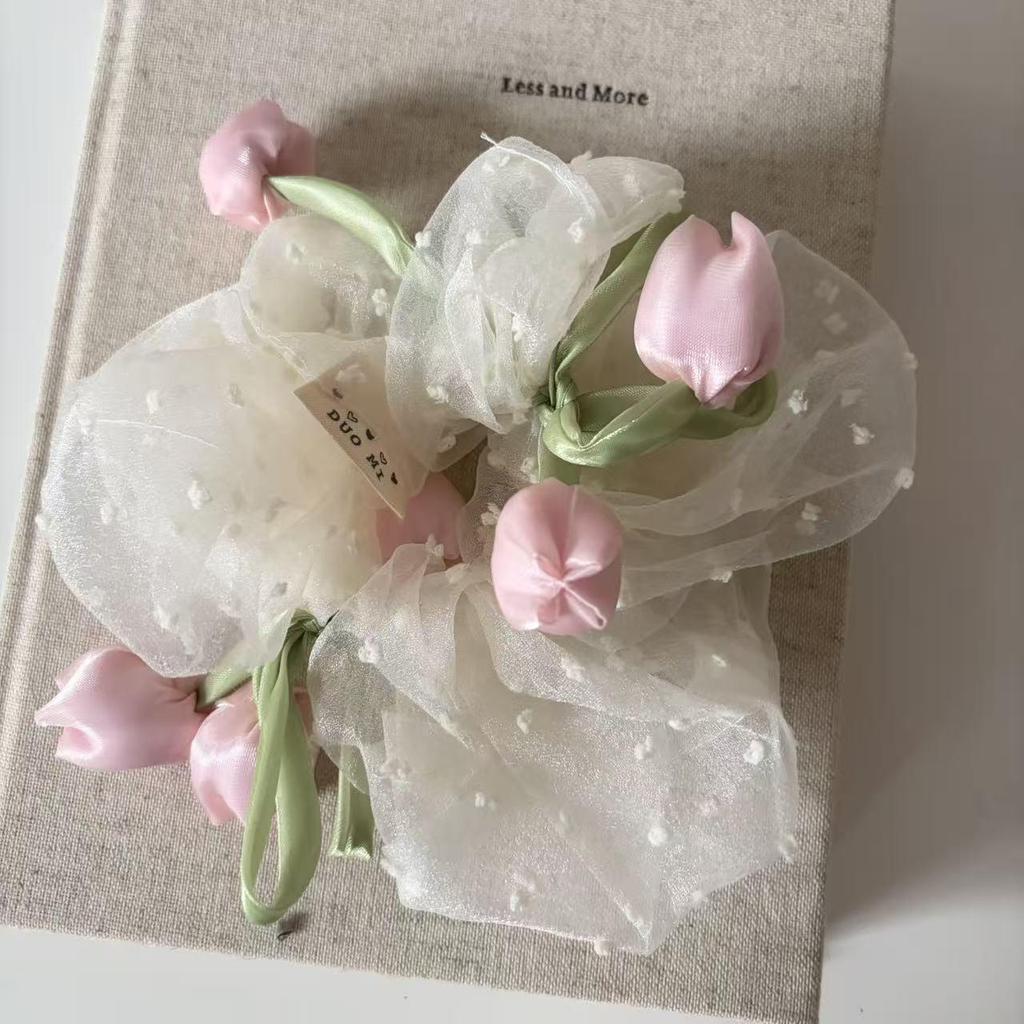 Sweet Tulip Pink Bow Hair Claw & Scrunchie Set for Women