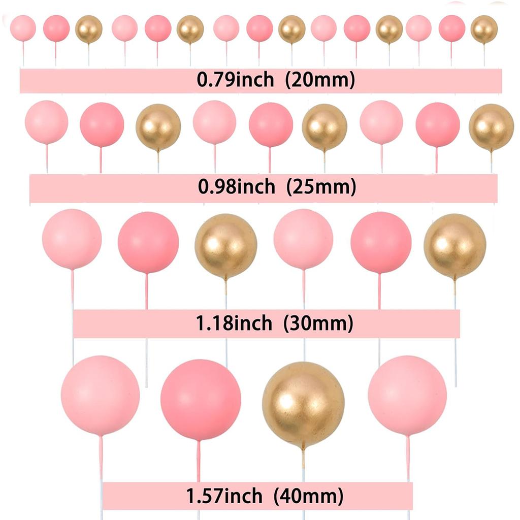 34pcs Pink Gold Ball Cupcake Toppers DIY Foam Ball Cake Decoration for Wedding Anniversary Birthday Party Supplies Decorations