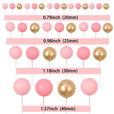 34 Peças Toppers de Bolo Bola Ouro Rosa DIY Bola de Espuma Decoração de Bolo para Aniversário de Casamento Festa de Aniversário Suprimentos Decorações
