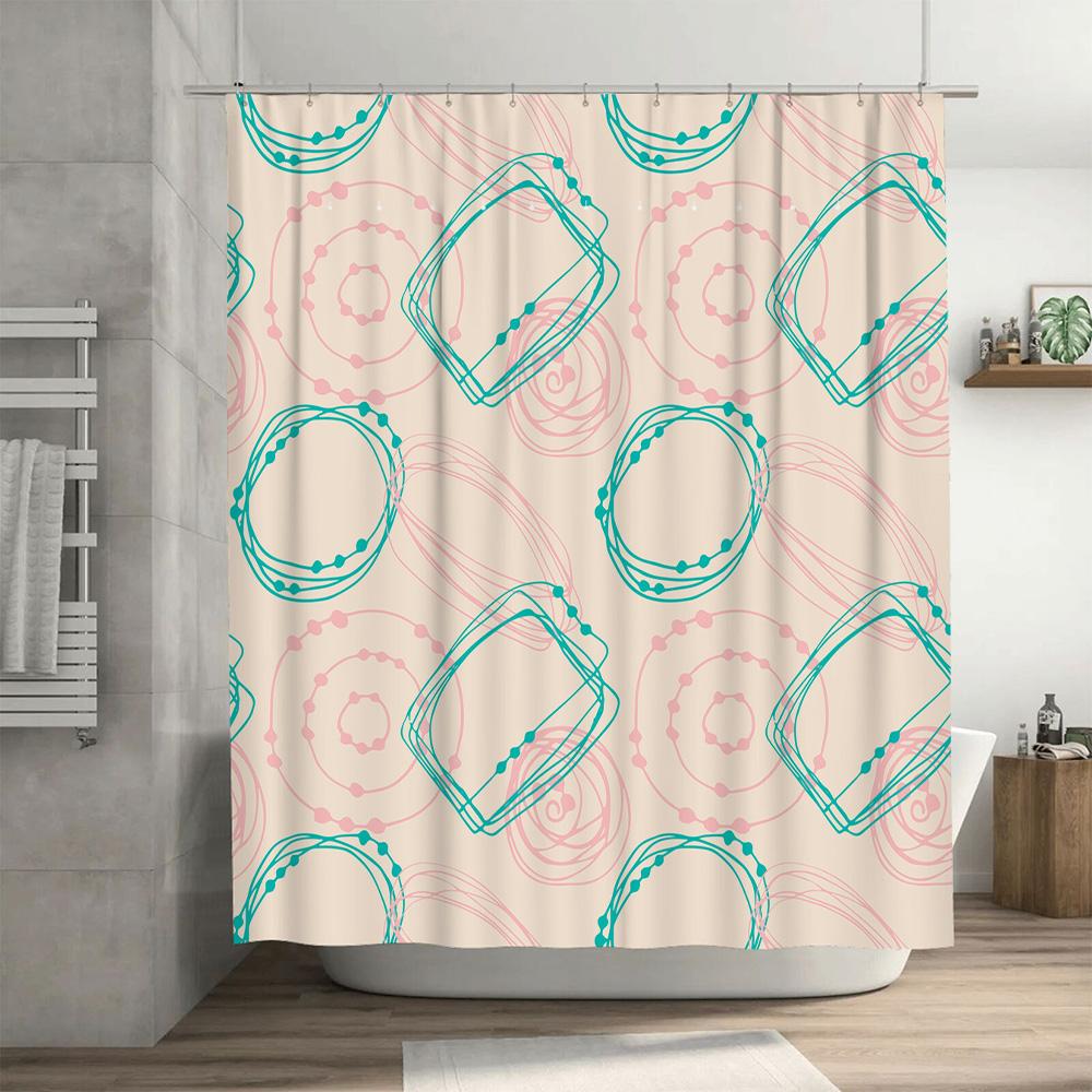 Modern Bathroom Decor Shower Curtain With Geometric Patterns For Home Decor Peach Blue Teal