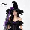 Stylish Lace Bow Headwear Halloween Witch Hat, Gothic Dark Wizard Costume Headpiece for Women, Spooky Velvet Cone Photogenic Daily Lolita Wear