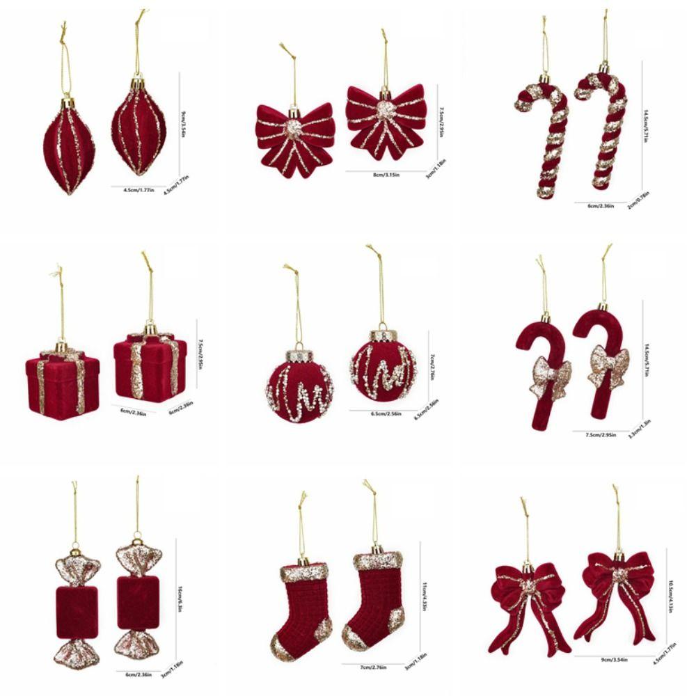 2PCS Wine Red Color Christmas Ornament Flocked Surface Xmas Decor Hanging Pendant Holiday Party