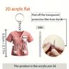 2D Acrylic Dentist Keychain Charming Pink Costume Design with Dental Tools, Waterproof Acrylic, Ideal Gift for Female Dental Professionals