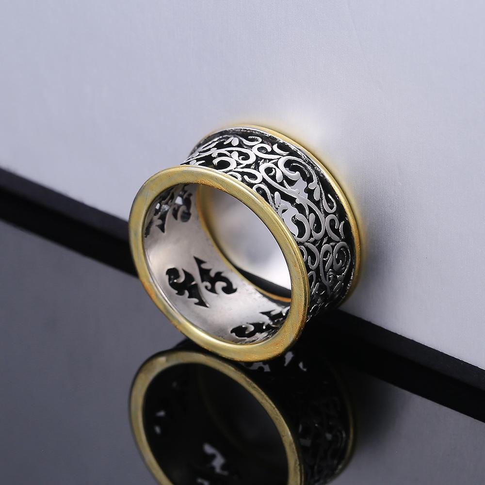 Vintage Pattern Rings Women Two Tone Punk Style Female Daily Wear Accessories Hip-hop Ring Retro Party Versatile Jewelry