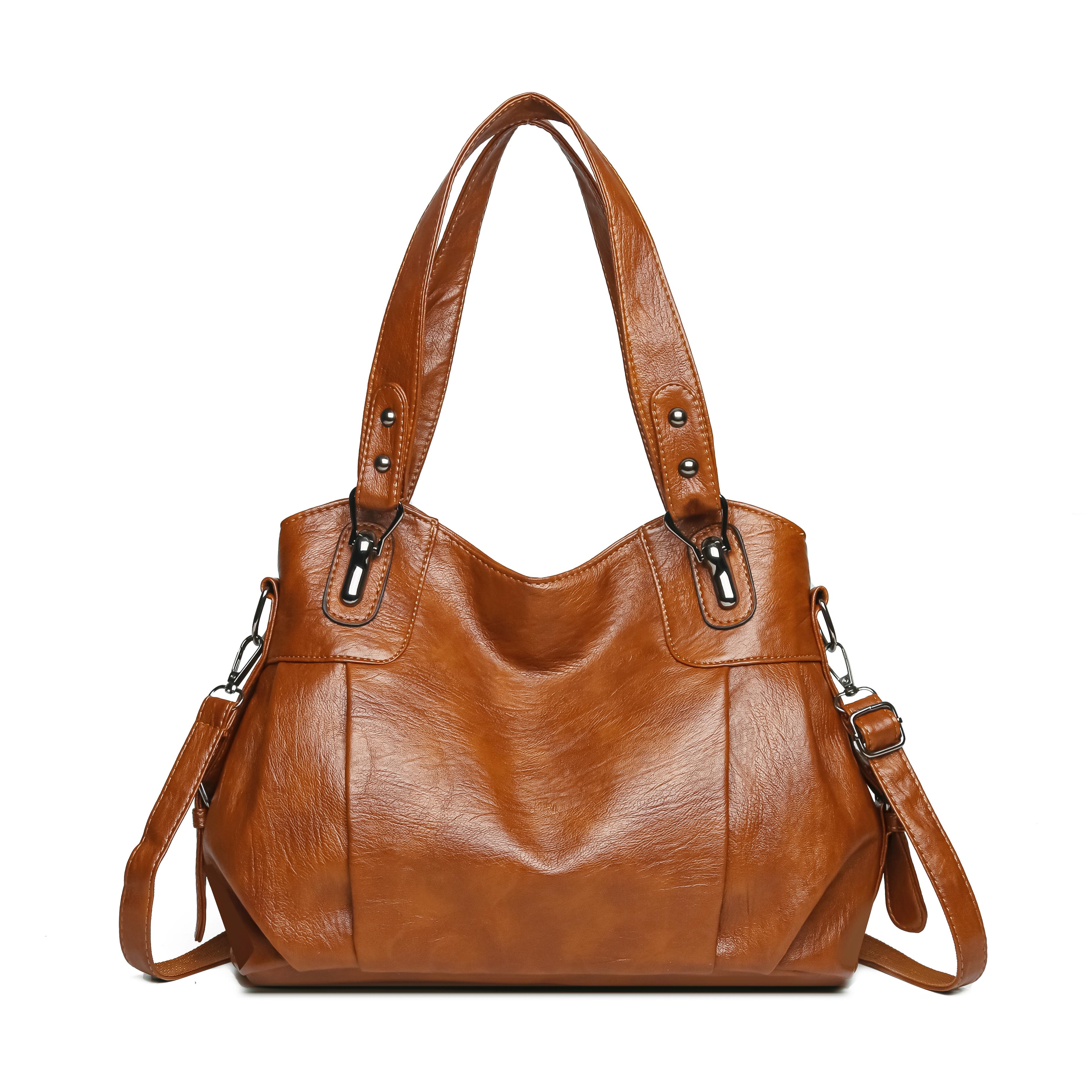 

Мягкие кожаные женские сумки винтажная сумка-тоут через плечо 2025 лето роскошный дизайнерский дамский кошелек большой вместимости коричневый