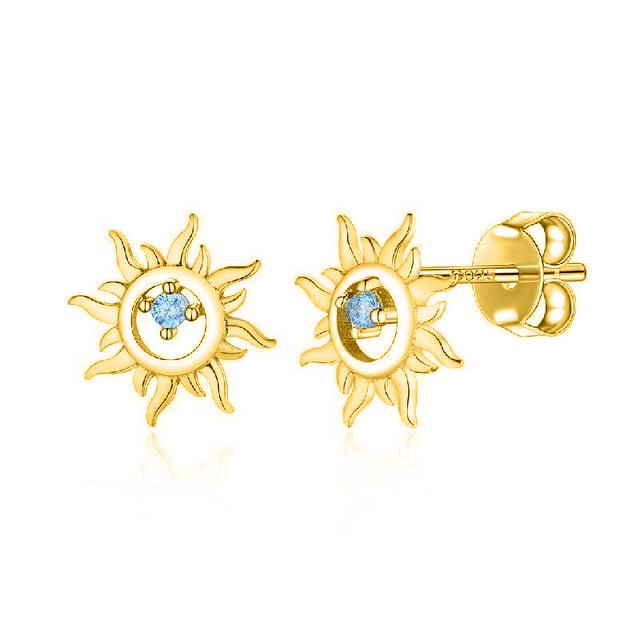 925 Sterling Silver Gold Vermeil Sun Stud Earring