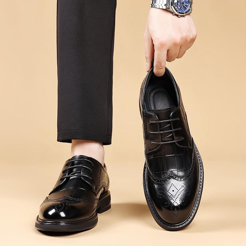 Men's Genuine Leather Crocodile Pattern Business Shoes - Comfortable, Wear-resistant, High-end Cowhide