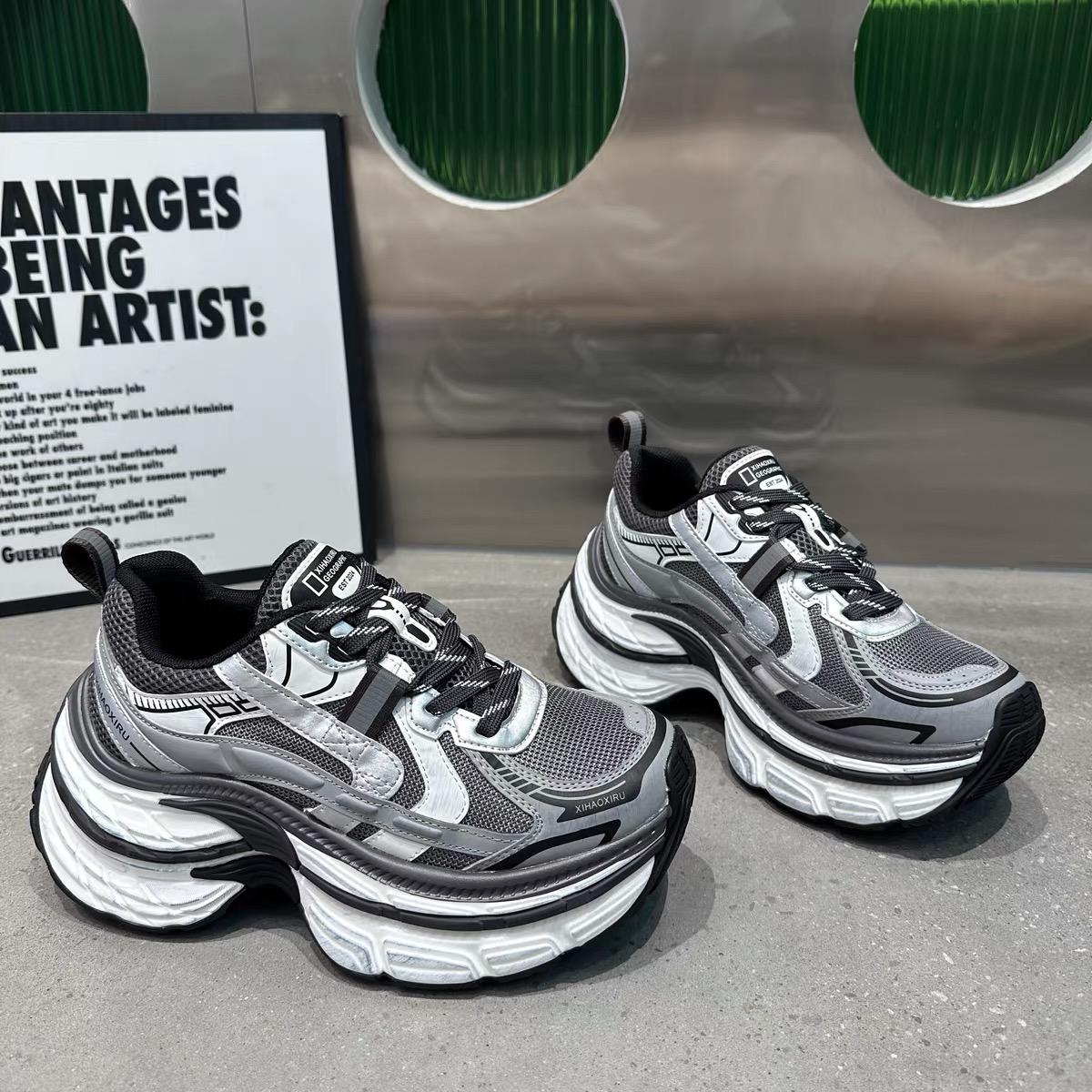 

Мода 2024 года, осень, новые популярные женские повседневные туфли на шнуровке, на толстой подошве, дышащие, нескользящие, с низким верхом, женские спортивные туфли 40 серый