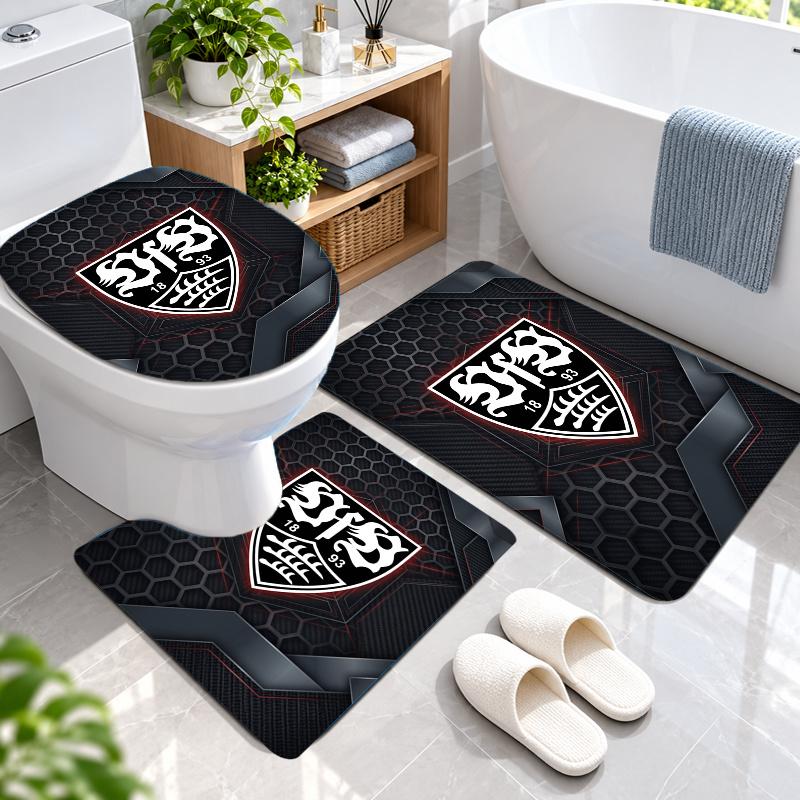 3Pcs Flannel Toilet Mat Set VfB Stuttgart Bathroom Rug Bath Carpet Non Slip Home Decor