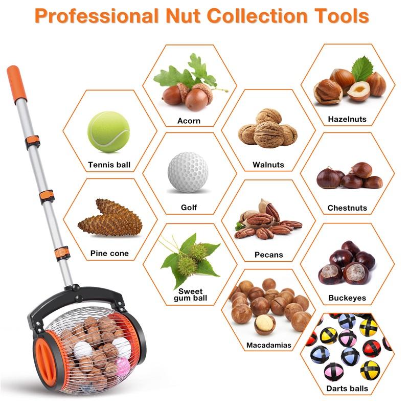 Nut Gatherer Large Cage Walnut Picker Upper Roller Nut Collector with 2 Dumping Methods for Pinecones Sweet Gumballs Golf Balls