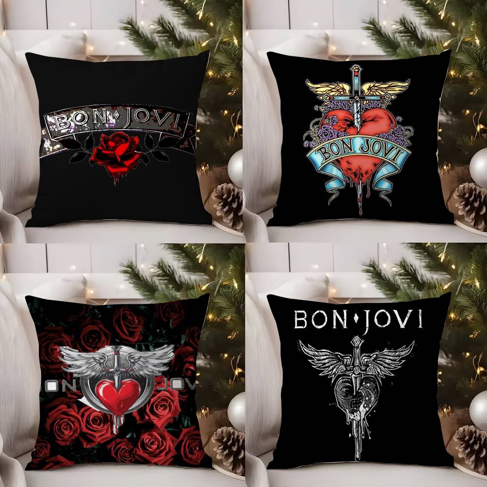 B-Bon J-Jovi Band Kussenhoes Bank Korte Pluche Dubbelzijdig HD Print Kamer Huis Kantoor Cadeau Kussenhoes