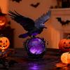 Gothic Raven LED Lamp Hand-Crafted Sculpture On Purple Glow Sphere Mysterious Decor for Dark Art And Halloween Unique Desk Night Light