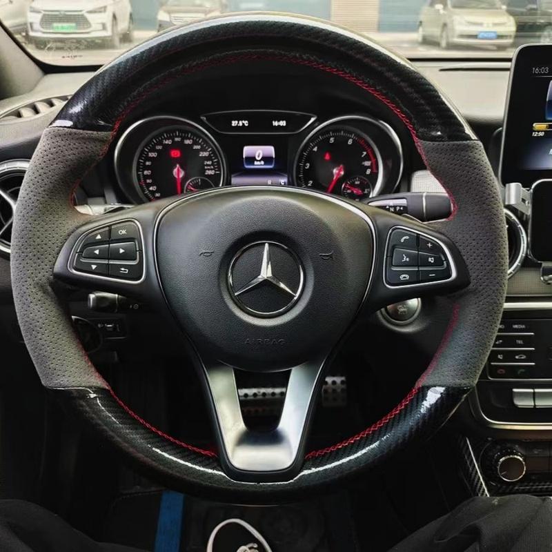

ization Car Steering Wheel Cover Accessories Hand Sewing Suede Leather Non-Slip For Mercedes-Benz W176 A180 A200 B180 B200 Blue Thread