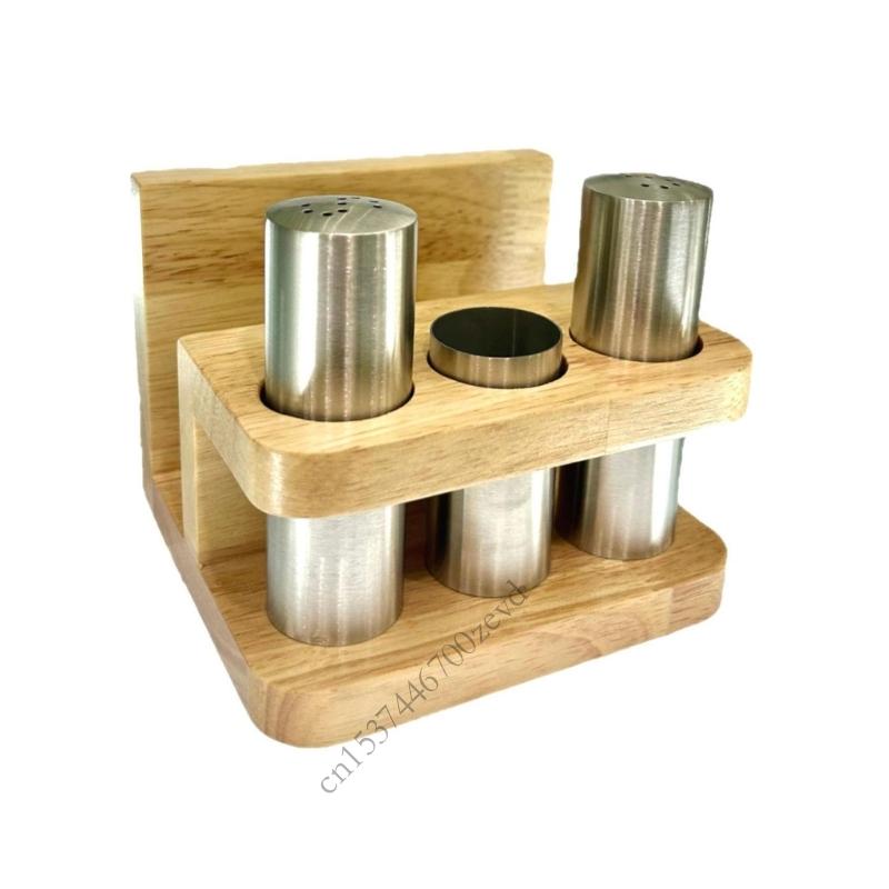 304 Nonrust Steel Condiment Bottles And Wooden Tissue Holders Set Rustproof Kitchen Organizers With Natural Base P9YB