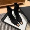 European popular anti-kick iron head short boots British style fashion versatile square head thick heel side zipper elastic thin boots women
