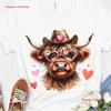 Unique Highland Farm Cow T Shirt with Cowboy Hat Heart Glasses Watercolor DTG Perfect Top Idea For Her Him Vintage Washed