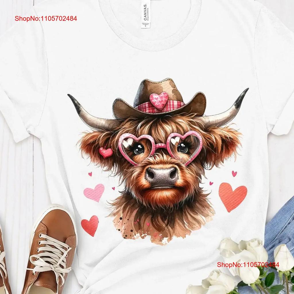 Unique Highland Farm Cow T Shirt with Cowboy Hat Heart Glasses Watercolor DTG Perfect Top Idea For Her Him Vintage Washed