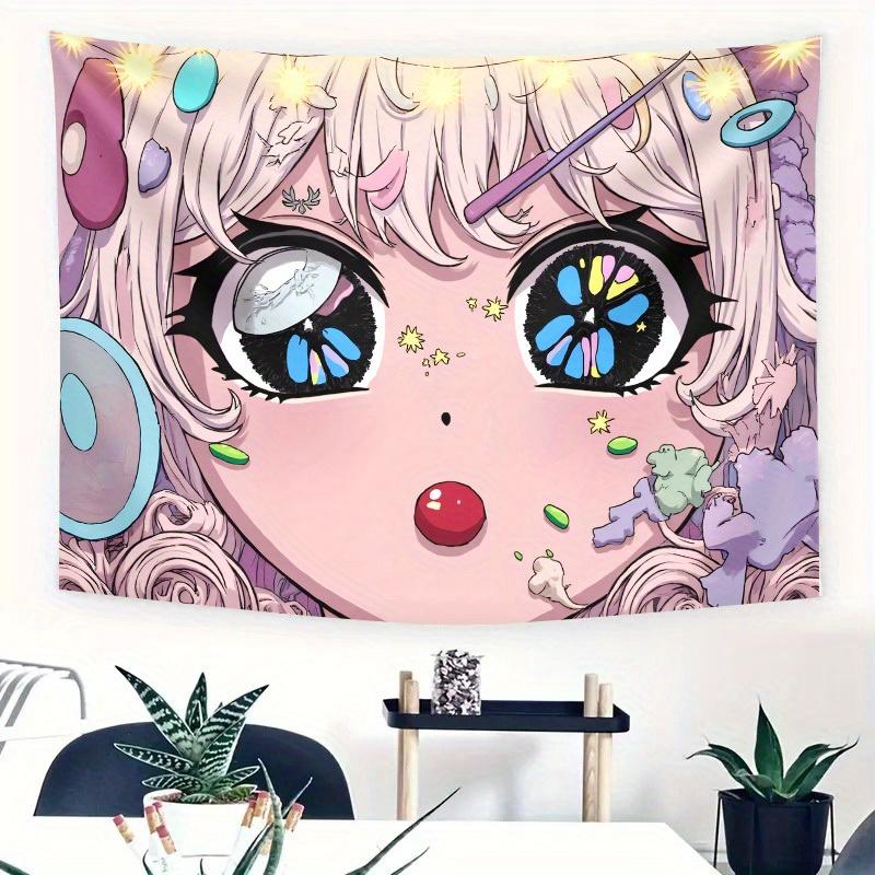 

Anime Eyes Portrait Tapestry Colorful Kawaii Art Design Japanese MangaInspired Wall Hanging for Bedroom or Dorm Decor 74x94cm(29x37in)