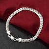 Simple Flat Curb Silver Plated Chain Lobster Clasp Bracelet Women's Jewelry