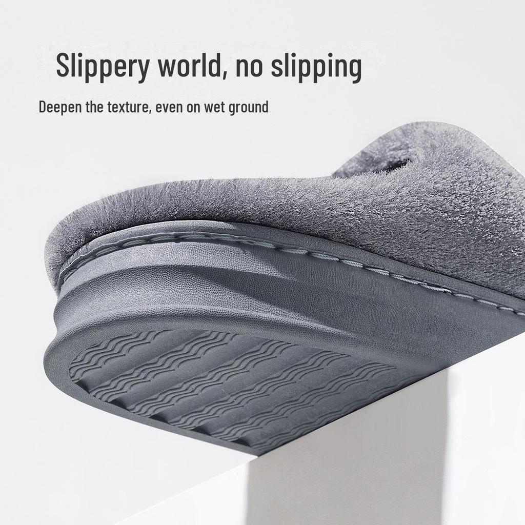 Men’s Waterproof Non-Slip Winter Slippers - Warm Fur Lined Cotton Shoes for Indoors