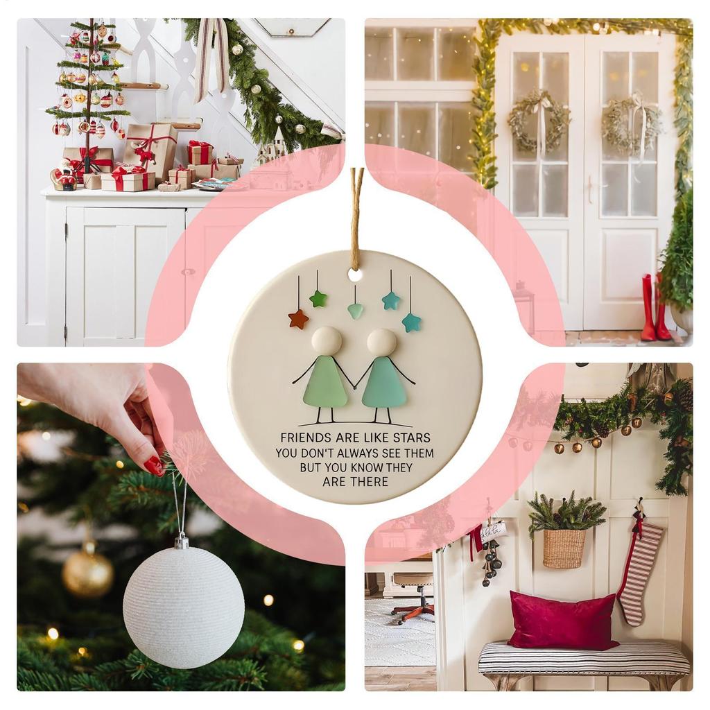 Friendship Christmas Ornaments Acrylic Friend Ornaments For Christmas Tree Hand-Carved Heart Shape Pendant Keepsake Figurines