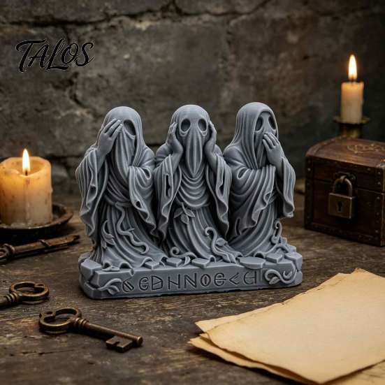 Artistisch Spook Beeldje 3D Geprint Figuurtje, Zien Horen Spreken Geen Kwaad Gotisch Mysterieus Donkere Stijl Ornament Beeldje, Halloween Bureau Decoratie voor Thuis,