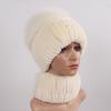 Women Winter Real Fur Hat Scarf 2 Pieces Knitted Rex Rabbit Fur Hat Top Natural Fox Fur Cap Scarves Sets Lady Warm Real Fur Caps