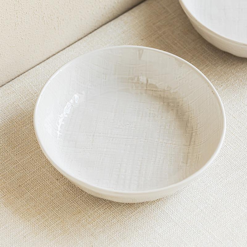 Simple Cloth Pattern Solid Color Tableware Household Ceramic Dishes Bowl Noodle Bowl Restaurant Large Bowl Deep Bowl Round Large Soup Bowl