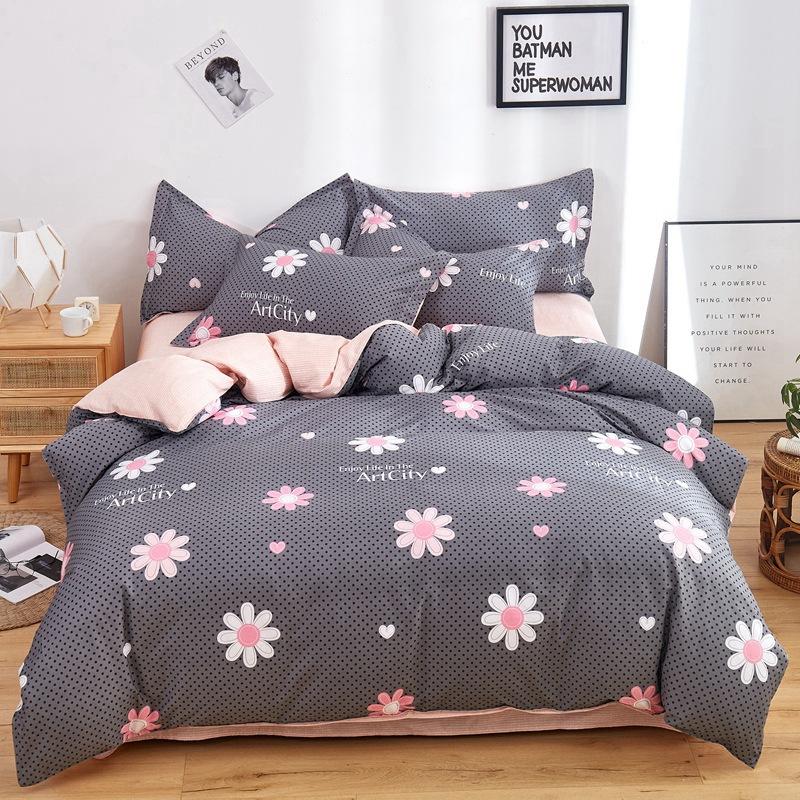 Vierteiliges Set aus Bettwäsche aus reiner Baumwolle, Bettbezug, Bettwäsche, dreiteiliges Bettlaken-Set für den Schlafsaal