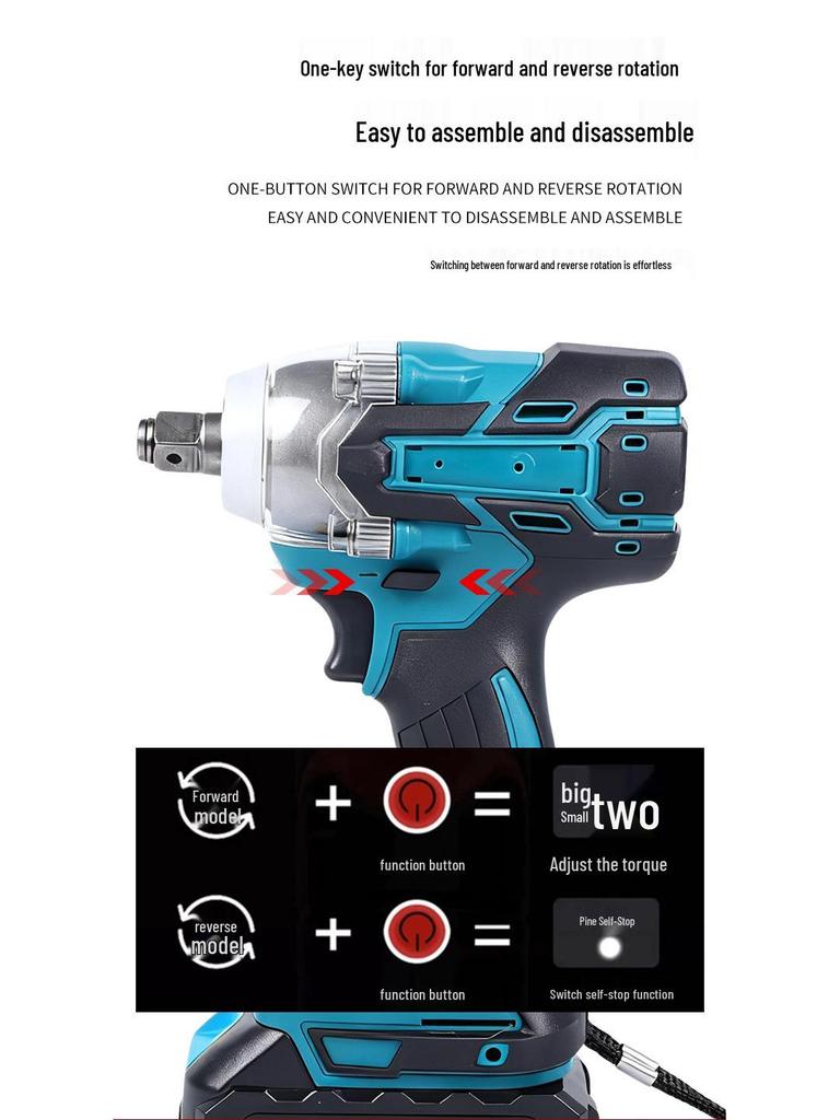 High Torque Cordless Lithium-Ion Impact Wrench: Brushless Electric Tool for Auto Repair, Woodworking, and Scaffolding