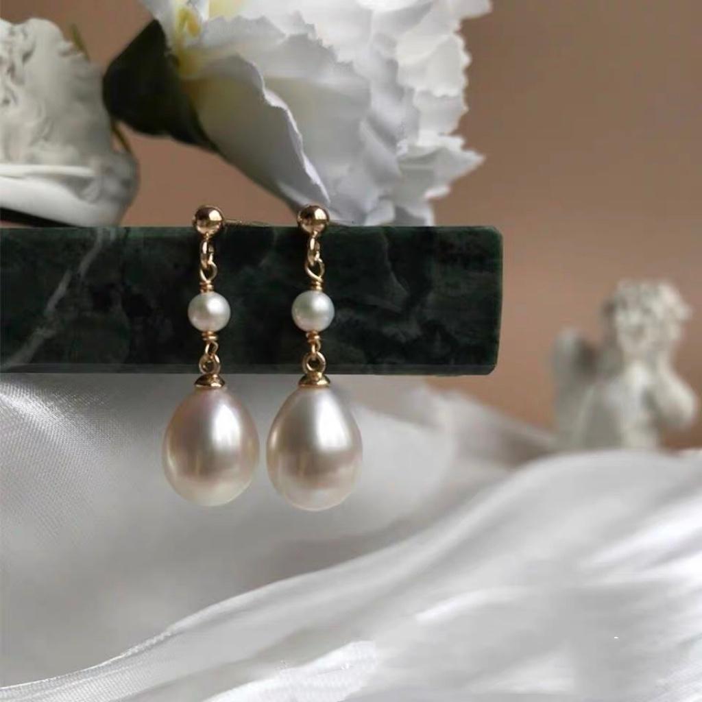 Baroque-style natural, high-luster genuine pearl earrings, French vintage court-style freshwater pearl studs and drop earrings, a perfect gift for