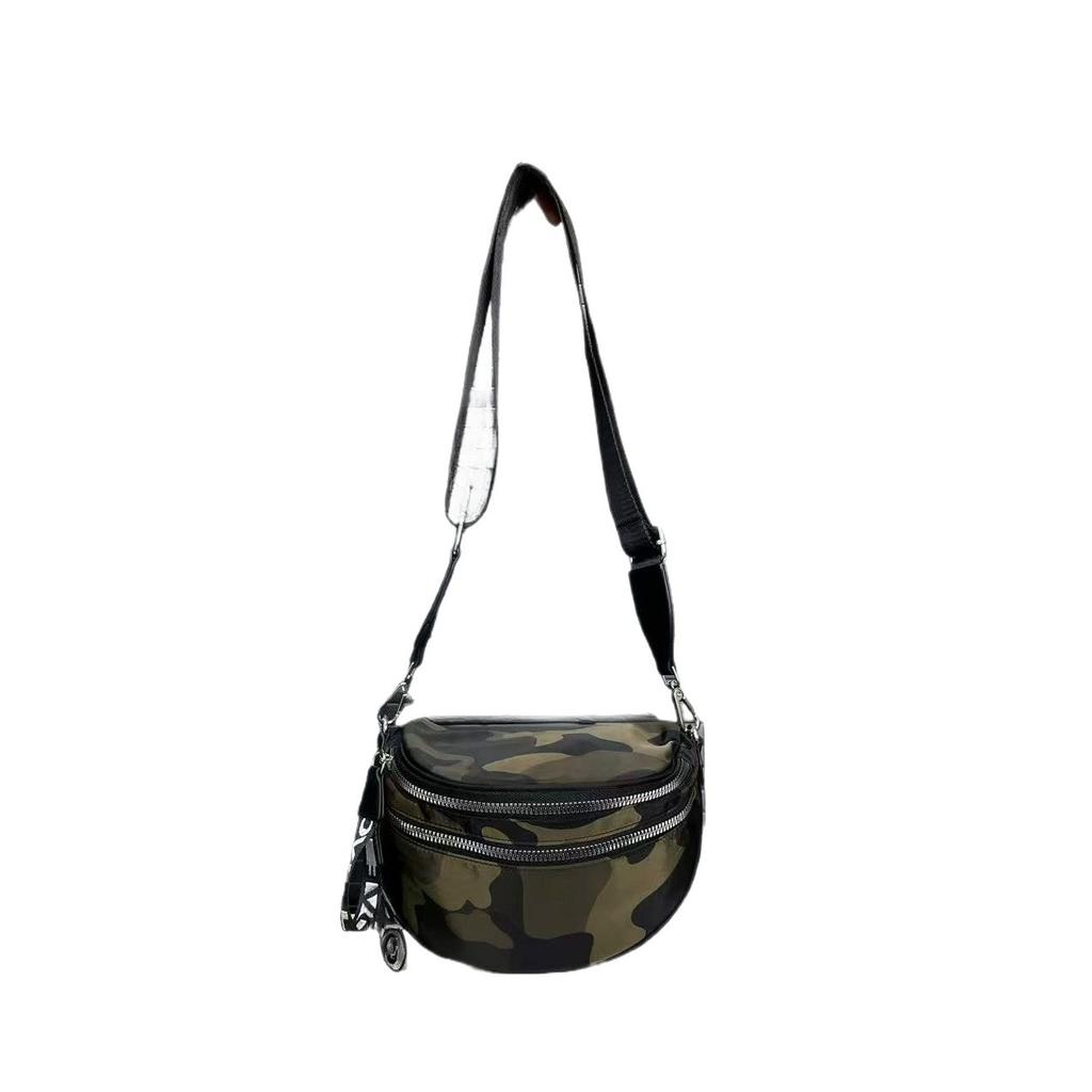 Borsa a tracolla da donna alla moda con zip e tasche multiple, borsa a spalla leggera e semplice in tessuto Oxford