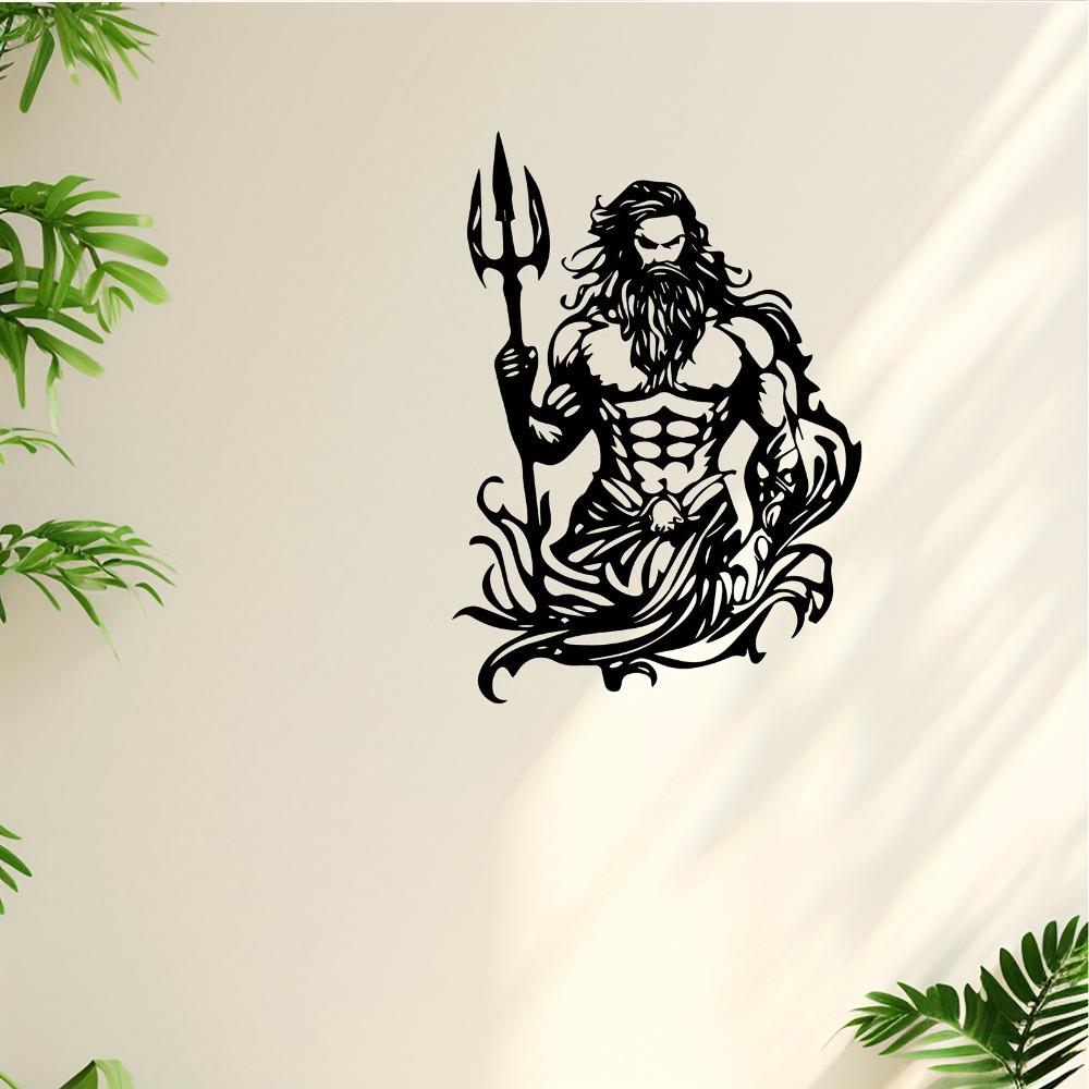 Wrought Iron Poseidon Trident Wall Art, Metal Sculpture for Home Outdoor Garden Decor, Mythological Gift for Christmas Thanksgiving