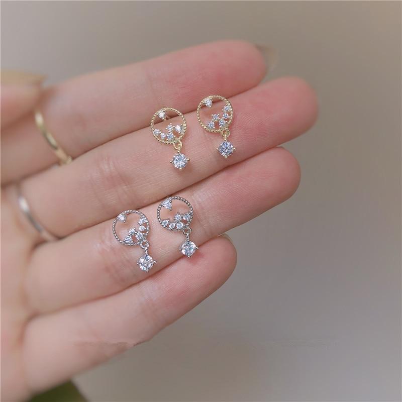 925 Sterling Silver Hollow Water Droplets Crystal Tassel Plating 14k Gold Stud Earrings Women Fashion Charm Anniversary Jewelry